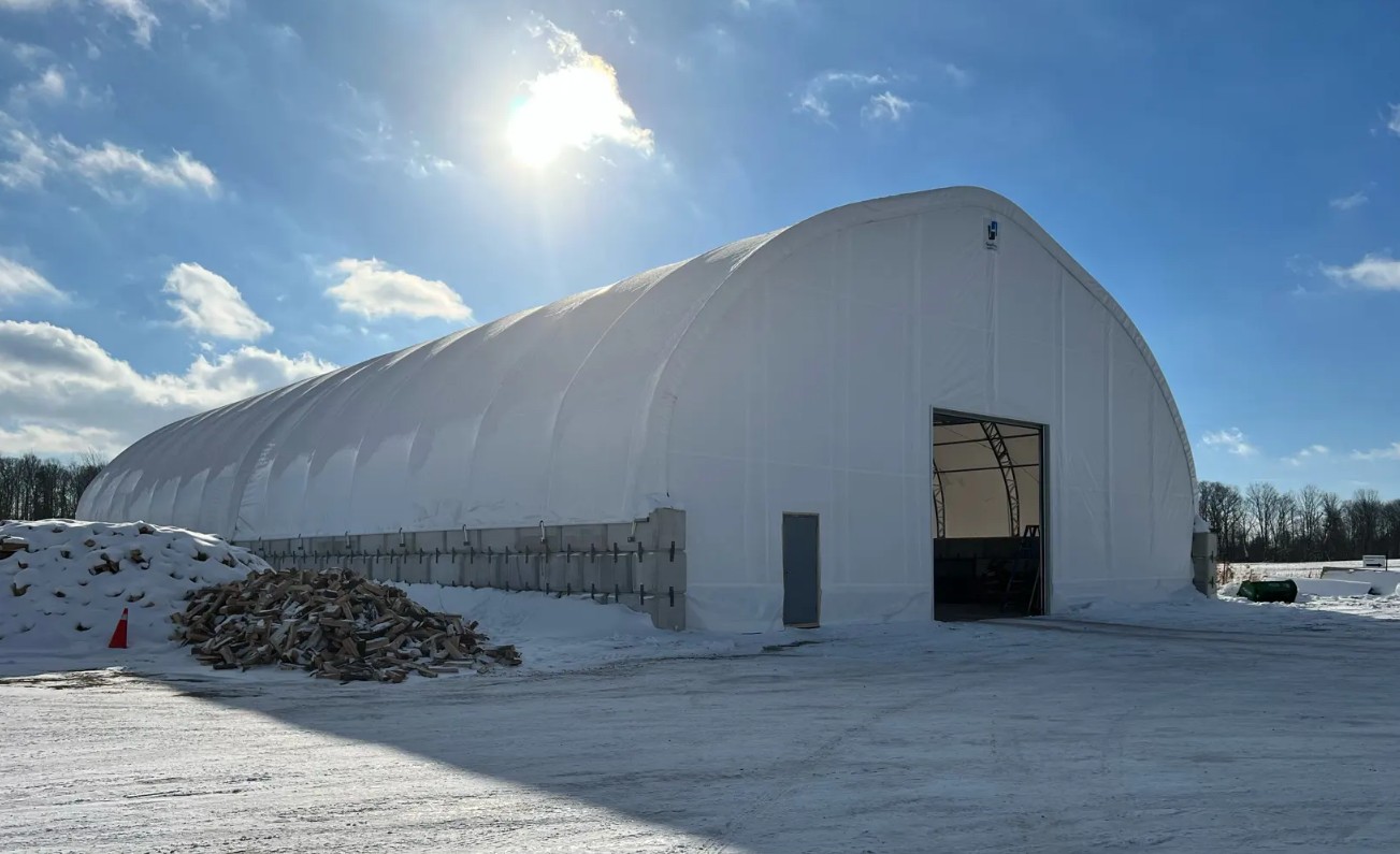 Large MegaDome fabric building — Ontario winter